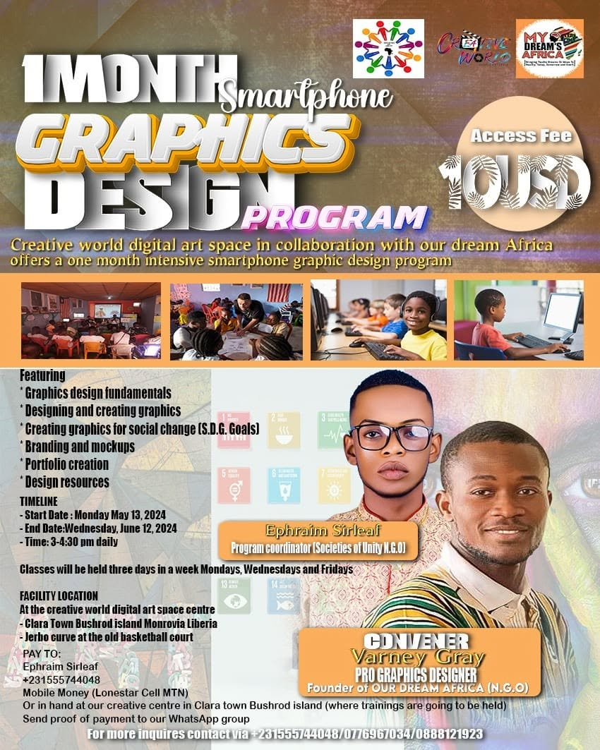 Flyer for a one month smartphone graphics design program in Monrovia, Liberia