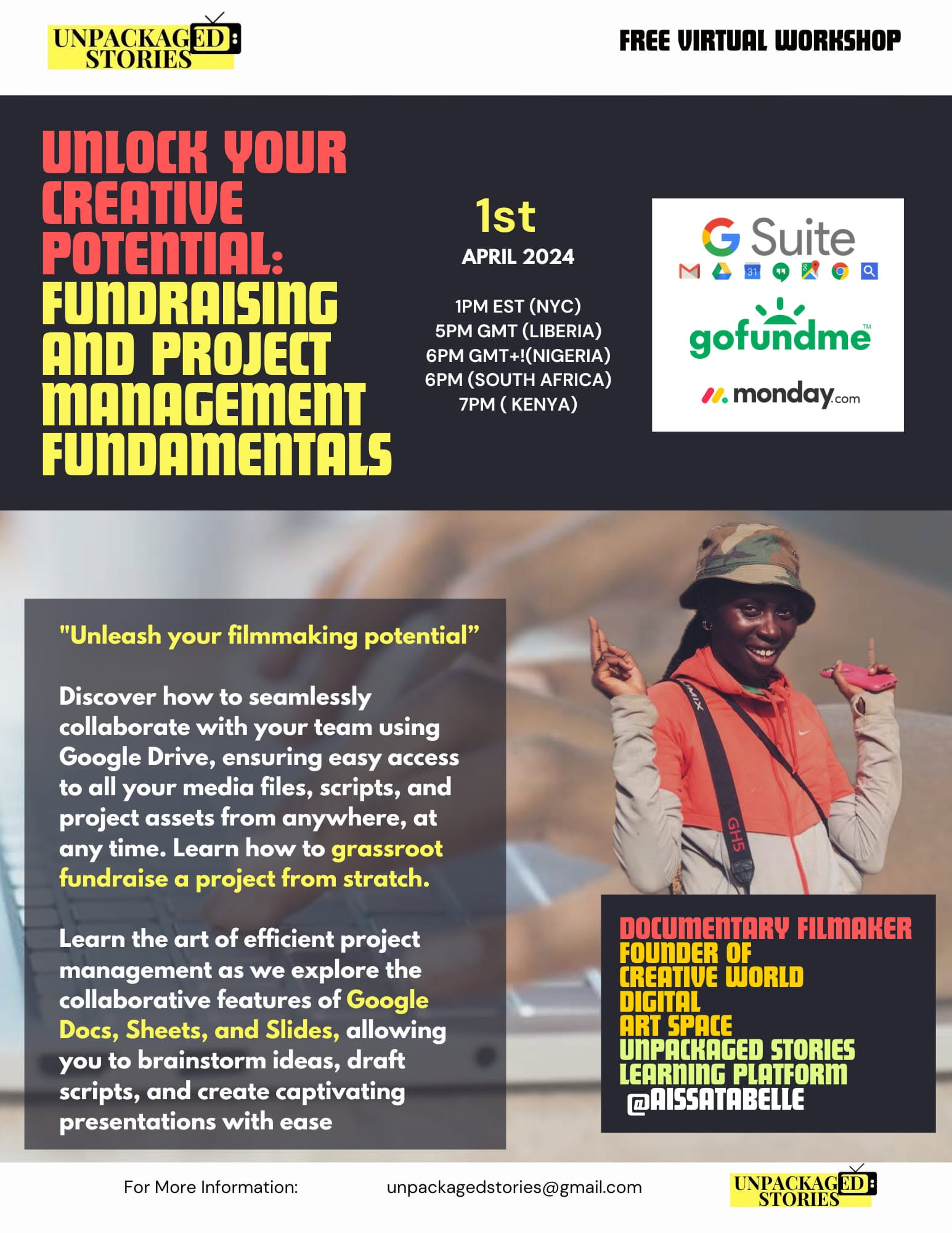 Flyer for Fundraising and Project Management Fundamentals with Aissata Richards