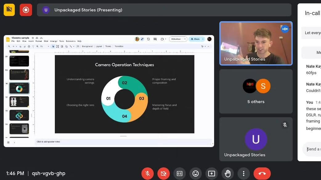 Live class slide teaching camera operation techniques