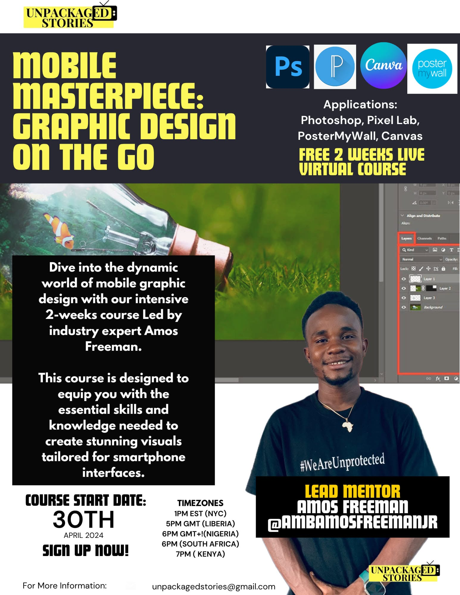 Flyer for Mobile Masterpiece graphic design on the go with Amos Freeman